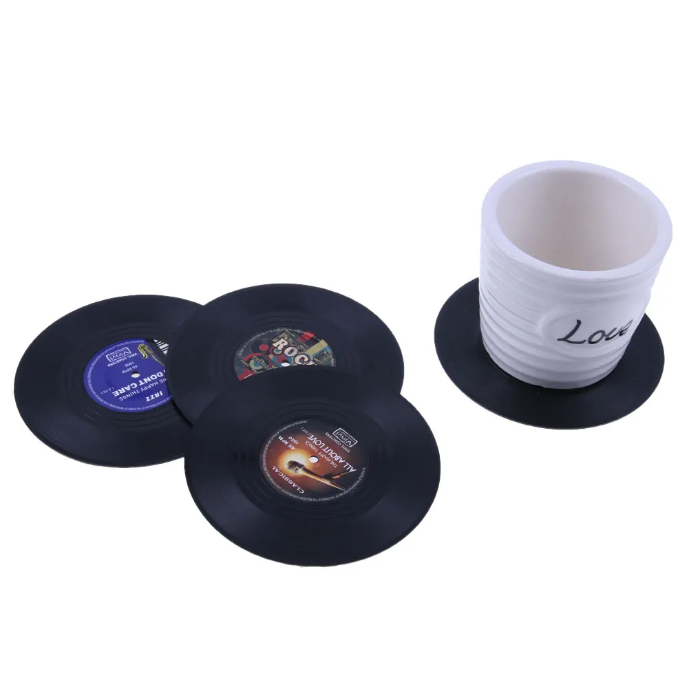 4st / set hem bord kopp mat kreativ inredning kaffe dryck placemat spinning retro vinyl-cd-skivor drycker