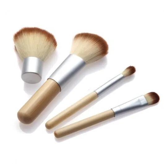 Professionele 4 stks Bamboe Handvat Make-up Borstel Set Cosmetica Gereedschap Kit Poeder Blush Borstels Make Up Brush Gift Gratis verzending