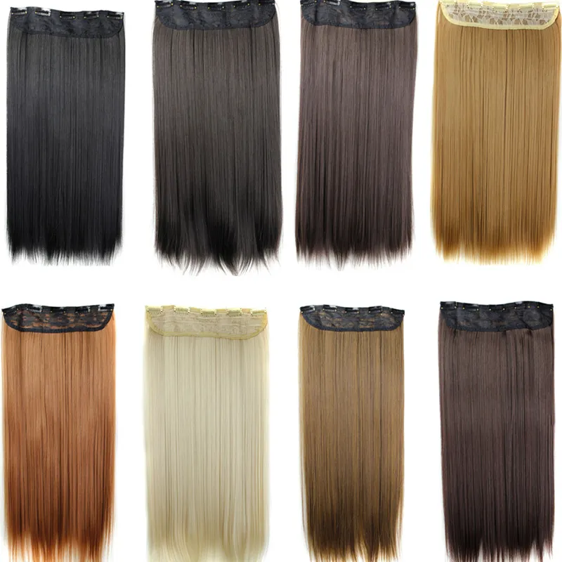 Syntetisk Clip In Hair Ponytails 5 Klipp Straight Hair Pieces 60cm 120g Clip på hårförlängningar Kvinnor Mode