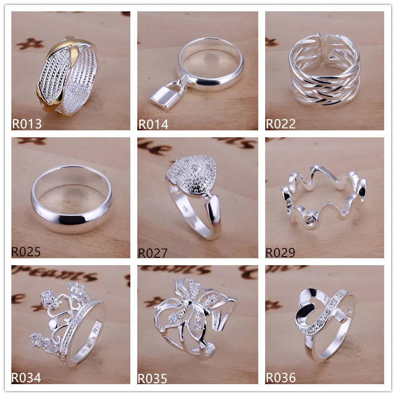 Plated sterling silver ring 10 pieces a lot mixed style EMR5,brand new burst models fashion 925 silver plate ring