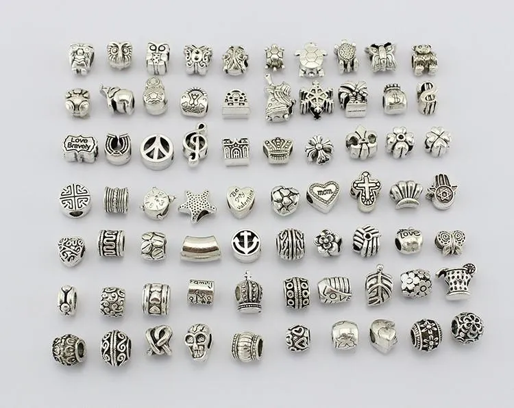 Antique Silver Plated Alloy Big Hole Charms Spacer Beads fit pandora bracelet DIY Jewelry Necklaces & Pendants charms Beads