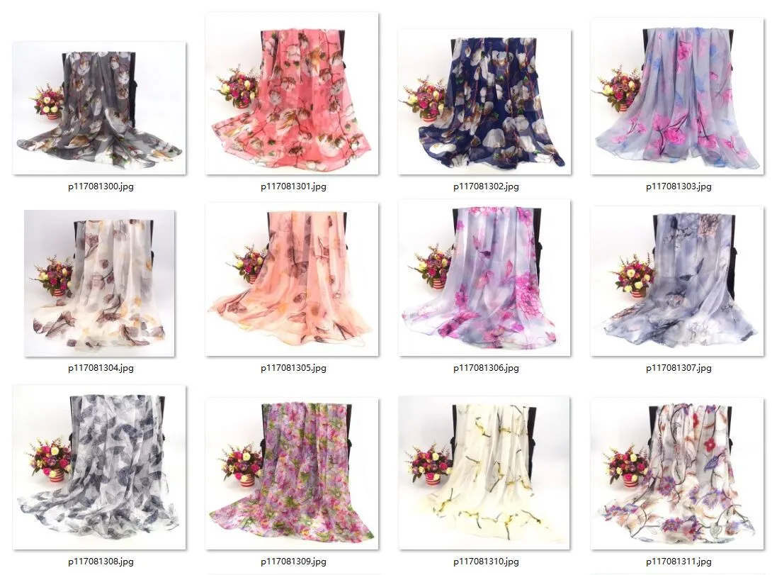 New Vintage 100% chiffon Silk Scarf Flowers Pattern Neckerchiefs 175CM*105CM #4040