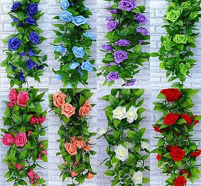 Konstgjorda blommor silke blommor multi färg silke ros blomma falsk konstgjord ivy vinstockar hängande krans hem bröllop dekor blommor artificiell