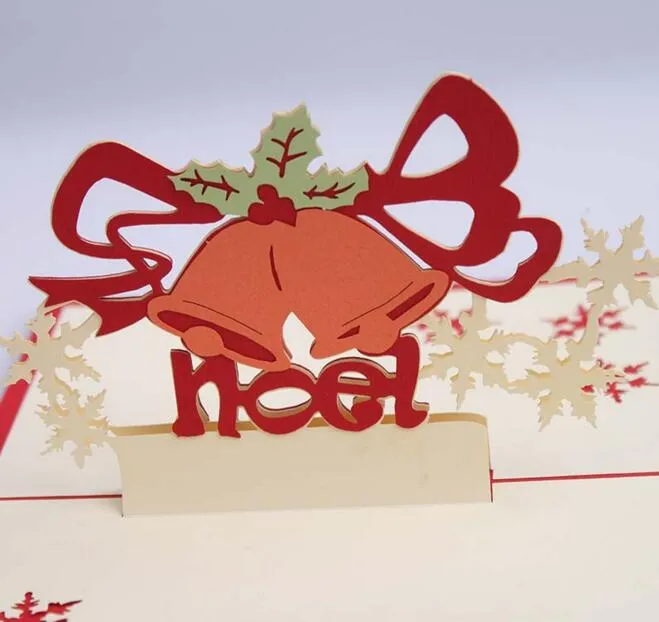 10pcs Bells Snowflake Handmade Kirigami Origami 3D Pop UP Greeting Cards Invitation Postcard For Birthday Christmas Party Gift