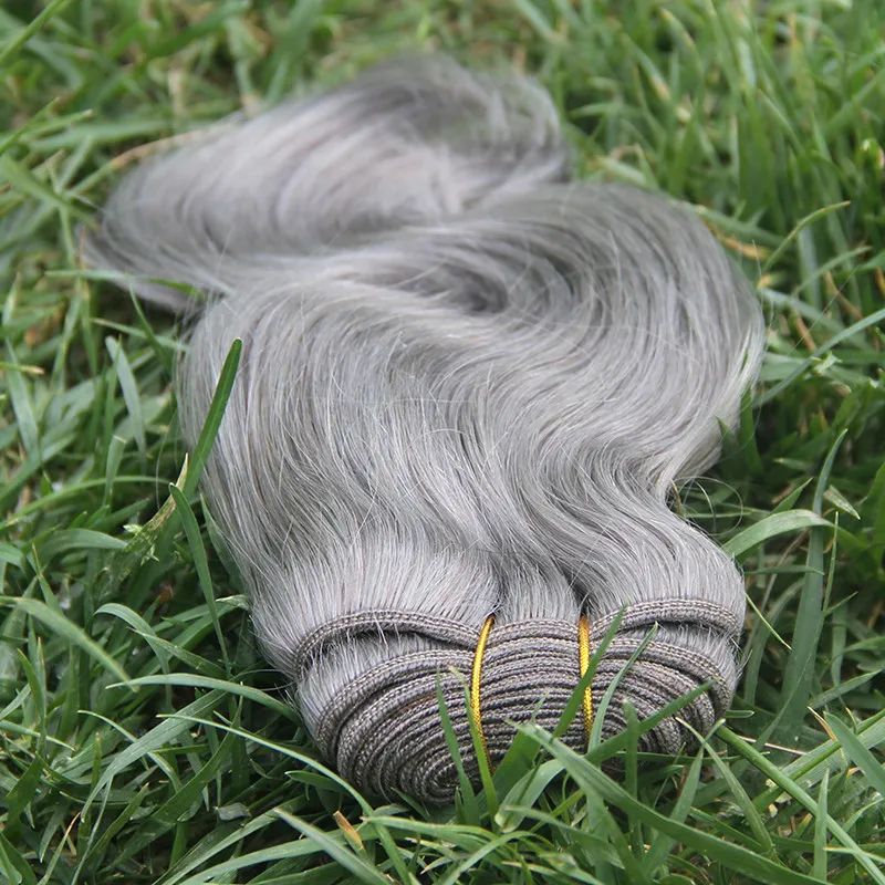 Brazilian Body Wave Hair Bundle 100g Grått Människohår Weave 7a Silvergrå Hårförlängningar