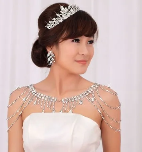 Gratis frakt varm sälja brud smycken mode diamant tofs axelkedja huvudbonader brudtärna sjal bröllop tillbehör shuoshuo6588