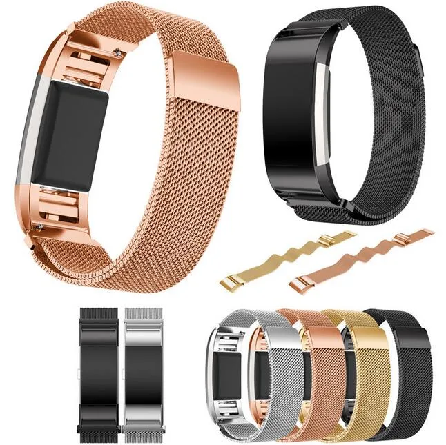 Nowy magnetyczny metalowy opaska z pętli Milanese do Fitbit Charge 2 Charge2 Opaska na rękę zegarek ze stali nierdzewnej Bransoletka Bransoletka Bransoletka Zastąpienie siatki