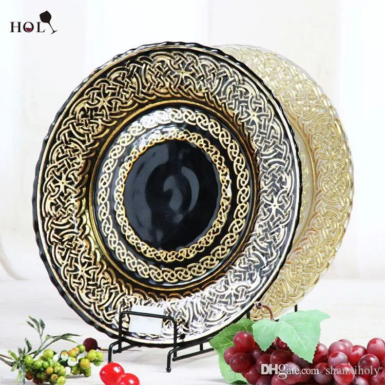 Fashion Design Gold Siliverround Glass Charger Plate Food Tray
