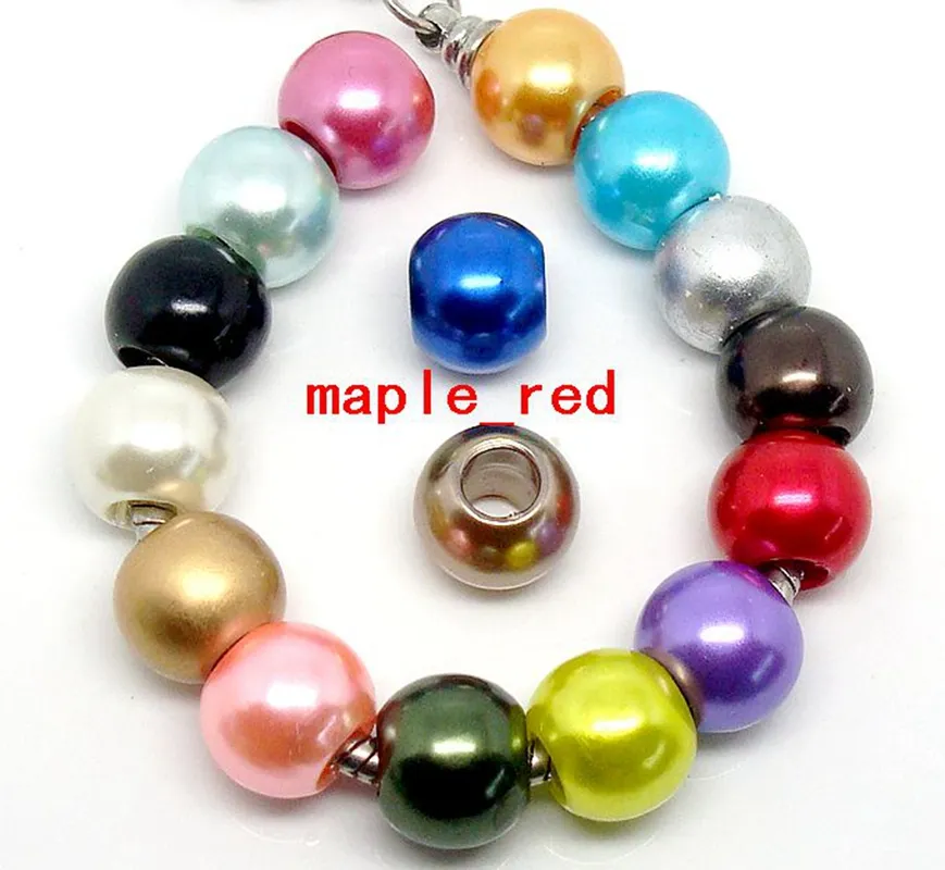 Sapphire blue Shiny Imitation Pearl European Big Hole Beads Fit European Bracelet and Necklace Low 204L