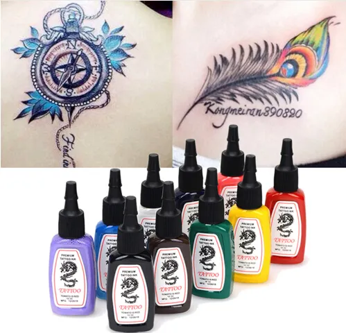 10 färger / flaskor tatuering bläck pigment set kits för kroppskonst tatuering 15ml 1/2 oz Professinal skönhet makeup tatuering bläck gratis frakt