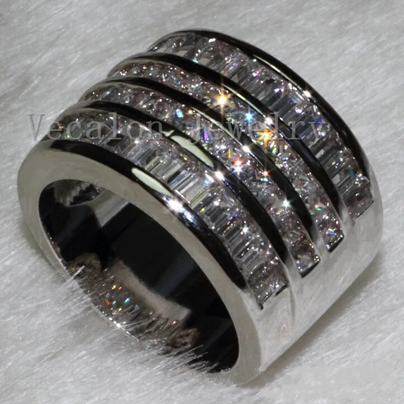 Vecalon Moda Pierścień Princess Cut CZ Diament Zaręczyny Pierścionek Ślubny Pierścień Dla Kobiet 10kt White Złoto Wypełnione Party Pierścień
