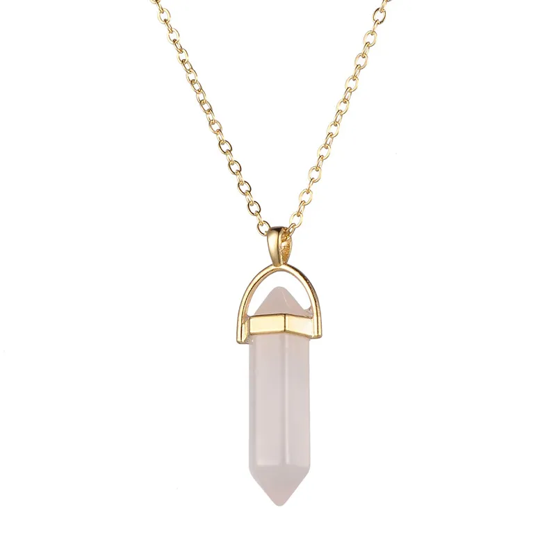 Luxe natuursteen bullet vorm hanger kettingen vrouwen zeshoekige prisma kristal charmes ketting voor dames mode-sieraden groothandel