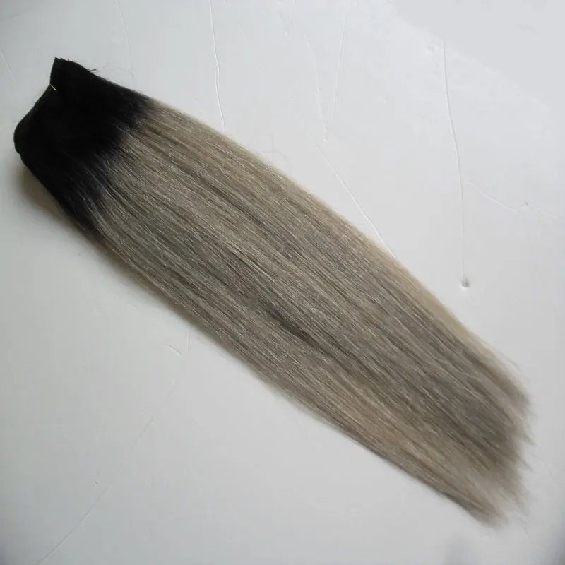 Ombre brasileiro cabelo liso ombre cabelo cinza weave 100g t1b / cinza não-remy cabelo cinza tecer