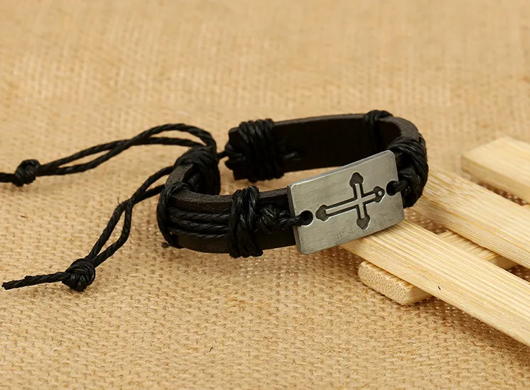 Leather Rope Handmade Braided Alloy Punk Charm Bracelets Wristbands For Men Women Bangle Jewelry