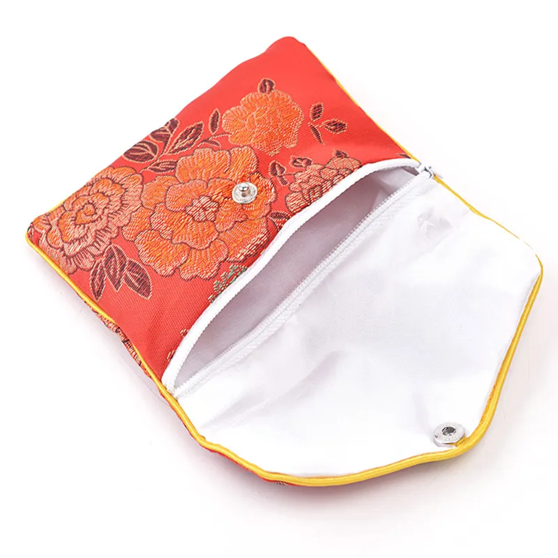 Floral Small Zipper Coin Purse Pouch Chinese Silk Brocade Jewelry Pouch Presentväska Kvinnor Kreditkort Holder Bag hela 6x8 8x10 C2656