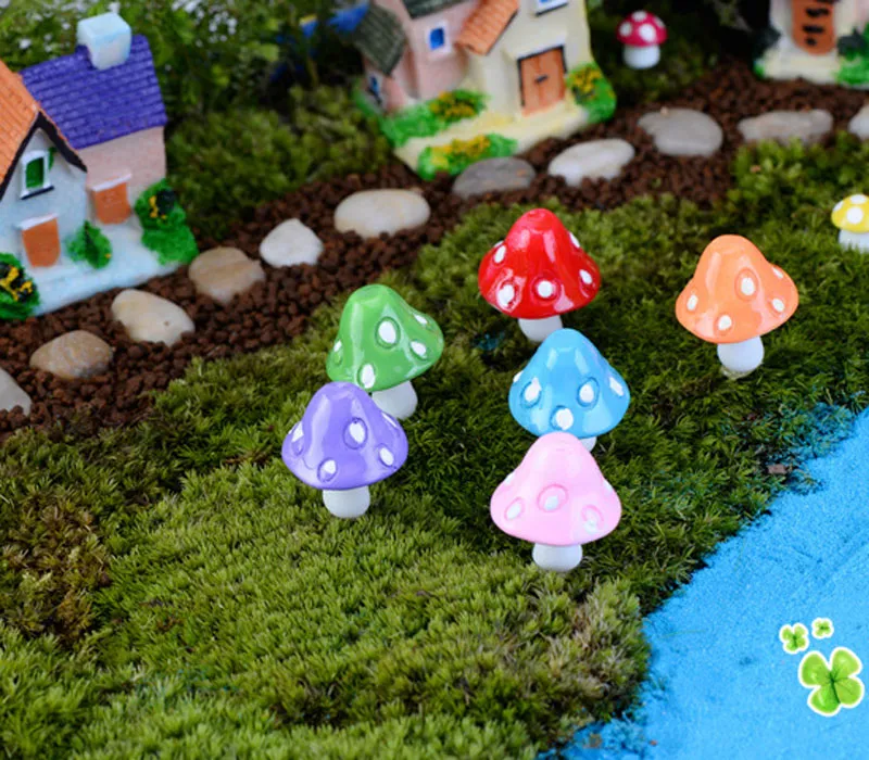 mushroom miniature fairy figurines garden gnomes decoracion jardin mushroom garden ornaments resin craft Micro Landscape