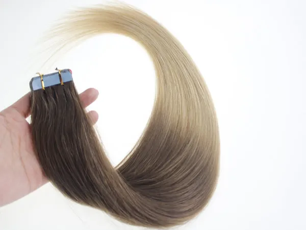 Hot Sale 16inch till 24inch Ombre Remy Tape In Hud Human Hair Extensions, Remy Tape Hair Extensions, 20st / Bag 30g, 40g, 50g, 60g, 70g / påse 1bag / 