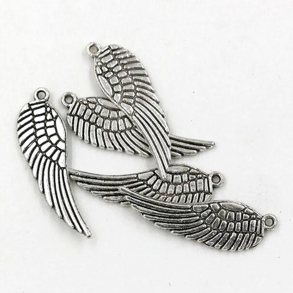 Antique Silver Alloy Angel Wing Charms Pendants 9.5x30mm For Jewelry Making