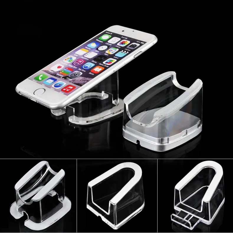 wholesales Crystal clear transparent mobile phone security Alarm Acrylic display stand holder bracket for cellphone tablet PC anti-theft