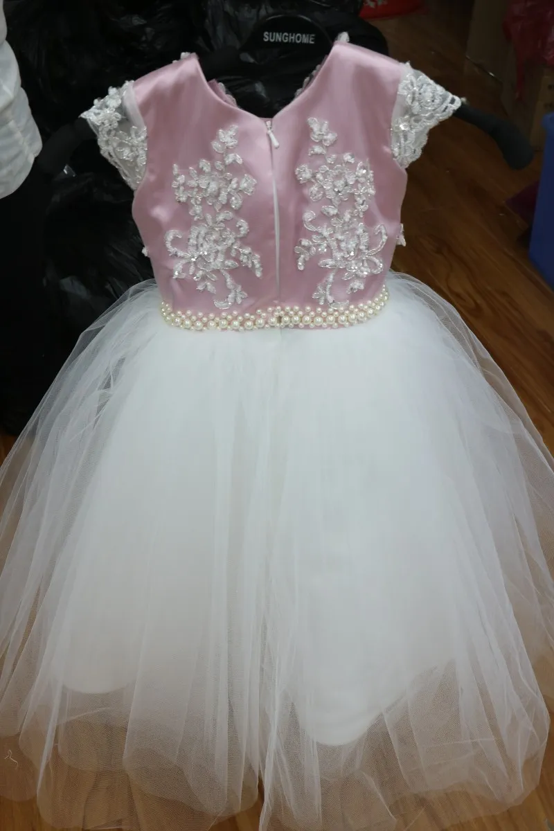Прекрасный жемчуг бисером бальное платье Baby Girl платья партии 2017 года Дети первого причастия платья вечерние платья выпускного вечера для платья 100% реального изображения