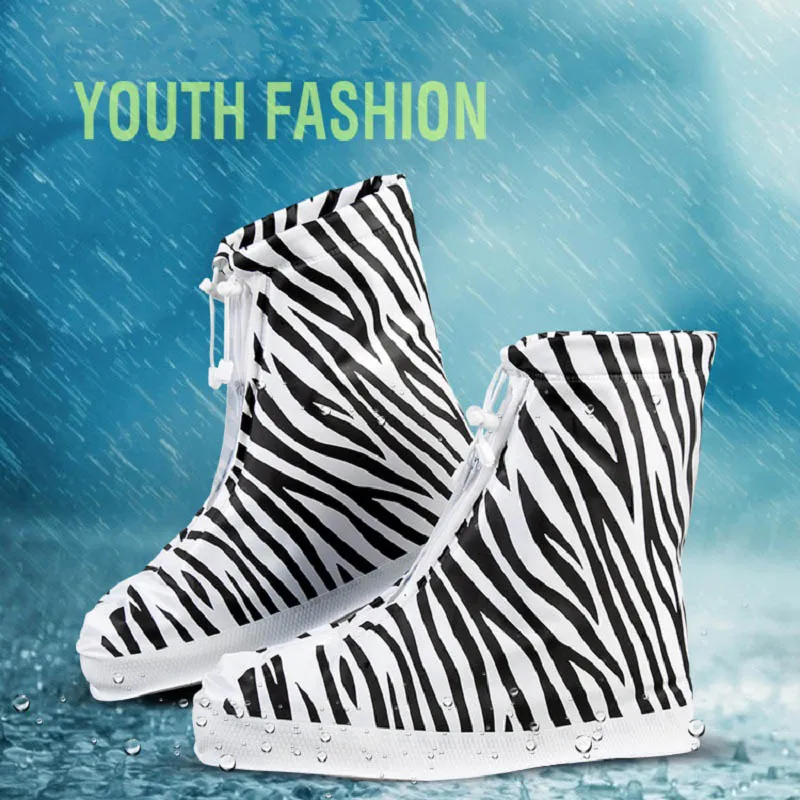 60 sztuk V Overshoes Kobiety Buty Rain Galoshes Wielokrotnego użytku Okładki obuwia Zebra Drukuj Wodoodporna zużycie bezpośrednio Umyte ZA0510