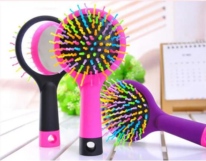 Detangle Hair Brush Magic Rainbow Comb with mirror Hair brushes Anti-Static TT Comb Black Pink Purple