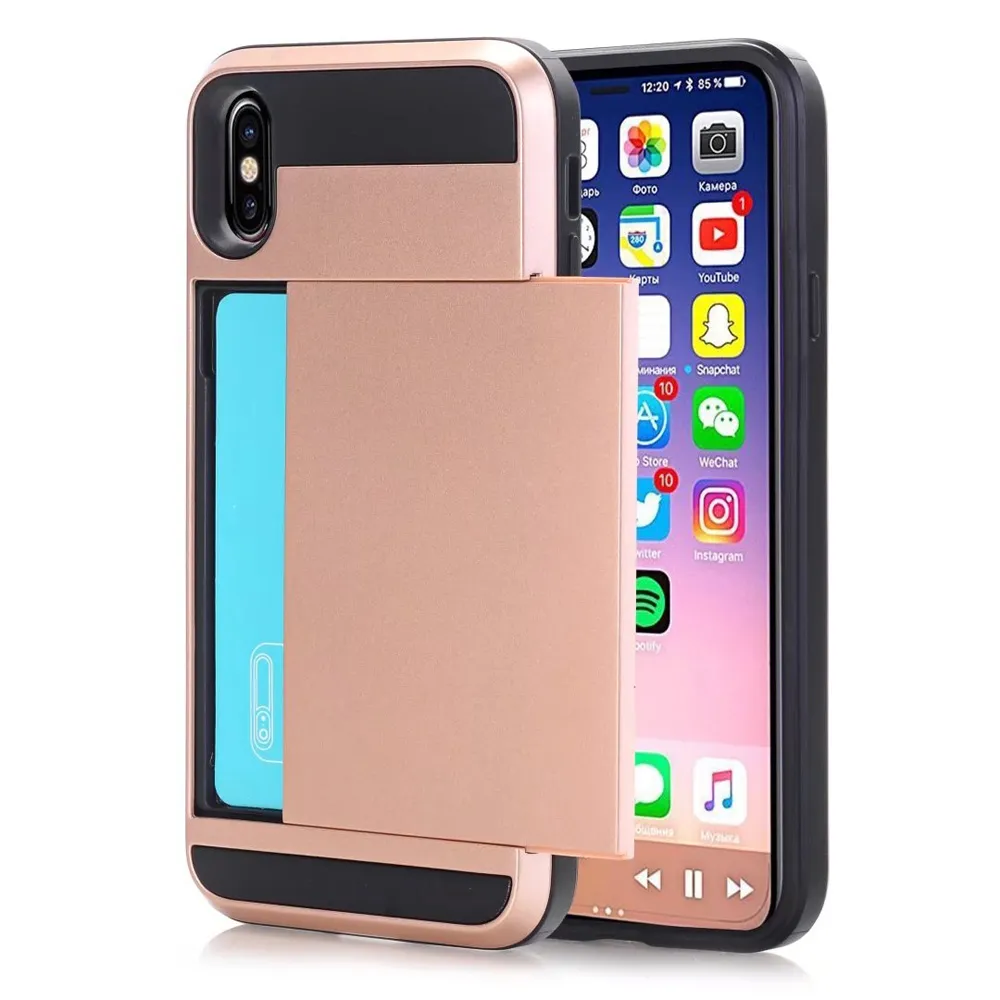 Custodie cellulari con armatura porta carte Iphone 15 Plus Pro Max 14 13 12 11 Cover cellulari ibride rigide Mini Slide