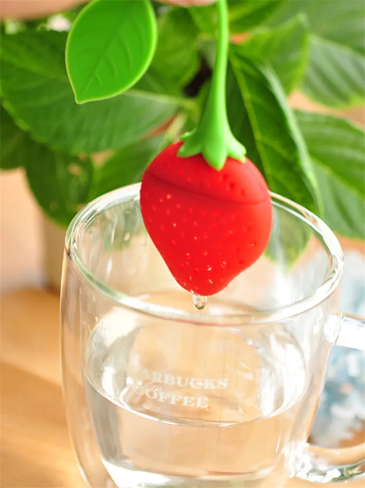 New Silicone Drinkware accessories Cute Red Strawberry styles tea-strainer Tea tools Infuser Filter B0454