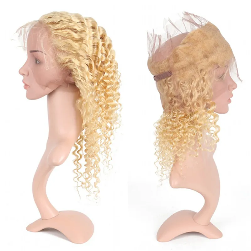 Глубокая волна 613 Плетение волос с 360 фронтальной застежкой Blench Blonde Глубокие вьющиеся волосы 3 пучка с 360 кружевными фронтальными 225x4x23006045