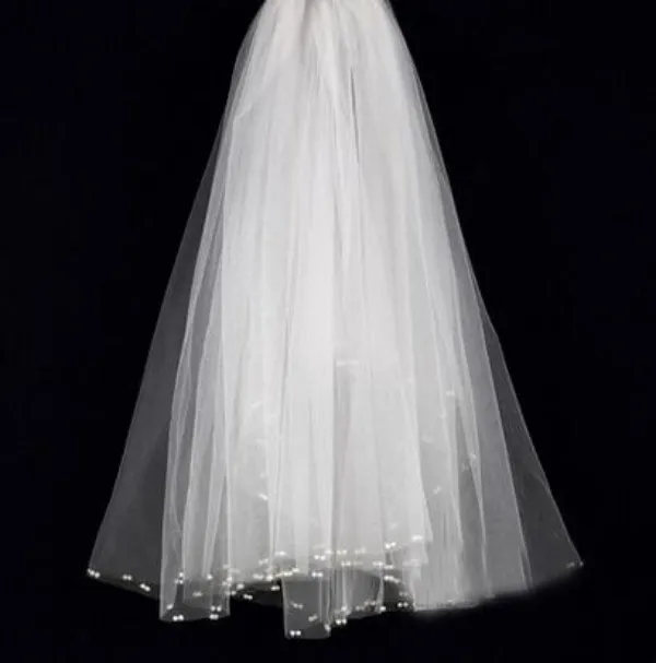 Superbe nouveau voile de mariée court en tulle doux voiles de mariée avec des perles exquises pas cher accessoire de mariée ivoire de haute qualité8550626