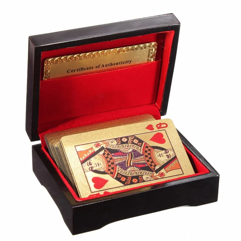 High Quality Special Unusual Gift 24K Carat Gold Foil Plated Poker Playing Card With Wooden Box And Certificate Traditional Edition