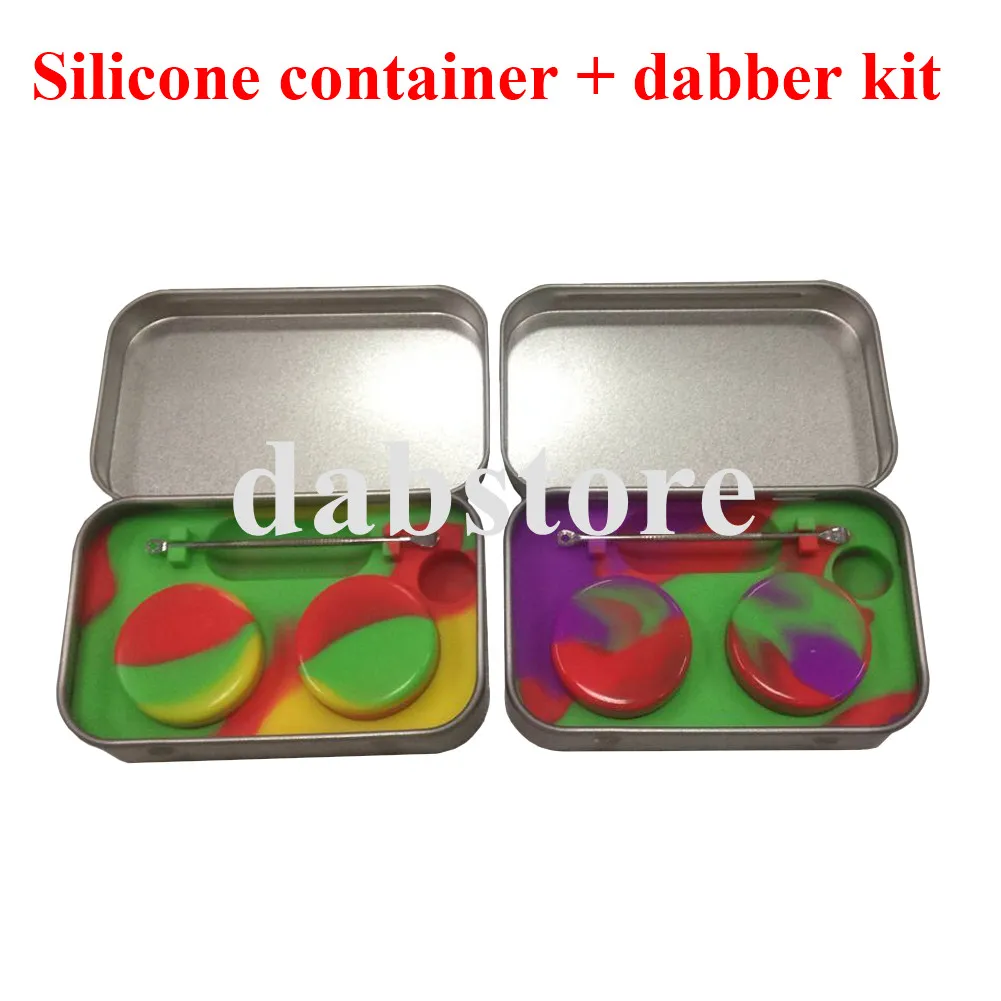 Conatiner en silicone approuvé par la FDA 5 ml * 2 pièces avec dabber dans un boîtier en fer pot de cire en silicone antiadhésif pour BHO