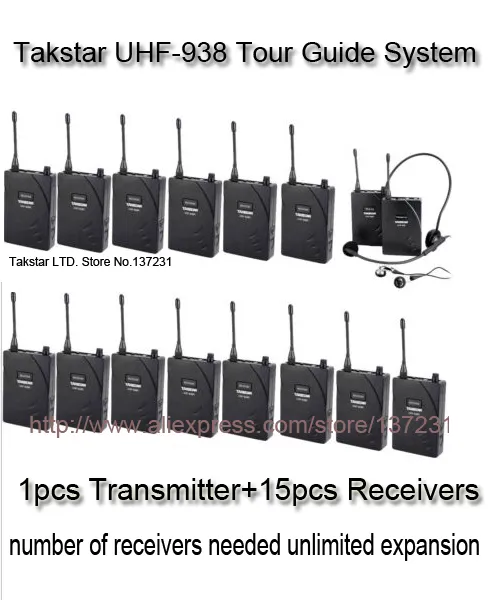 Takstar UHF-938 Sistema di guida per tour wireless UHF professionale per tour guiding Interpretazione dei campi di viaggio 1Trasmettitore 15 Ricevitore