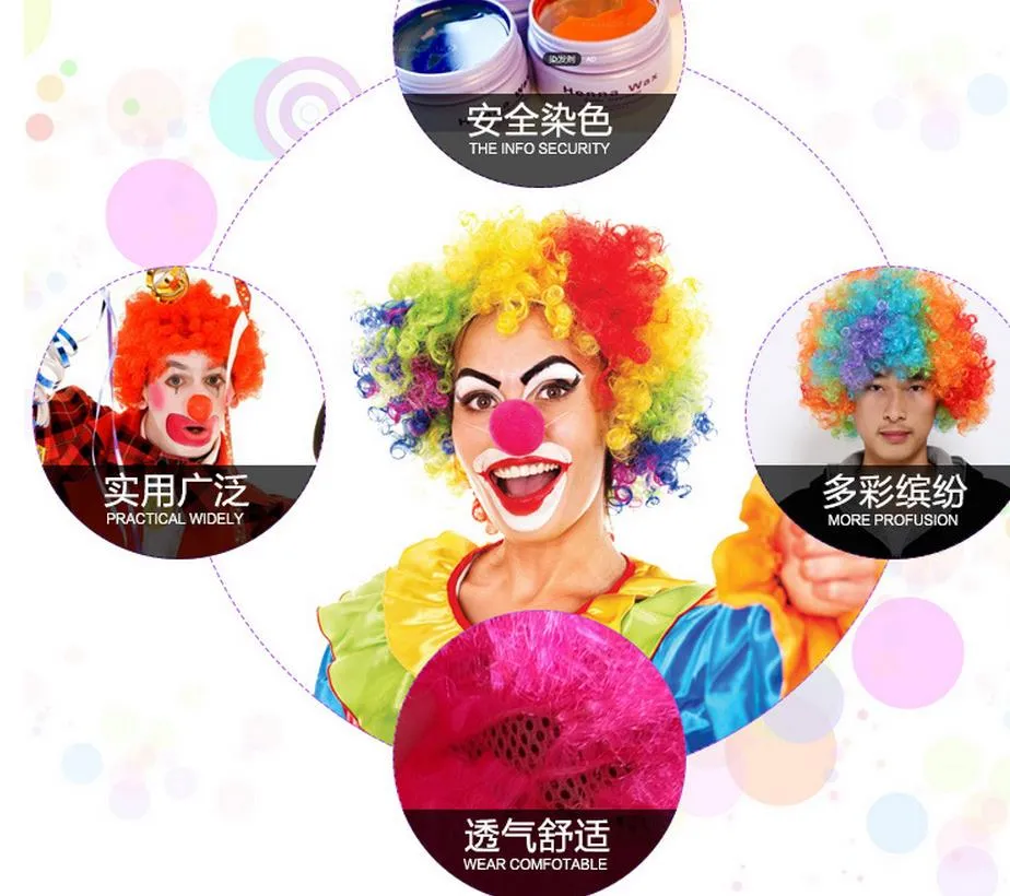 Men lady Clown Fans Carnival Wig Disco Circus Funny Fancy Dress Party Stag Do Fun Joker Adult Child Costume Afro Curly Hair Wig pa2067481