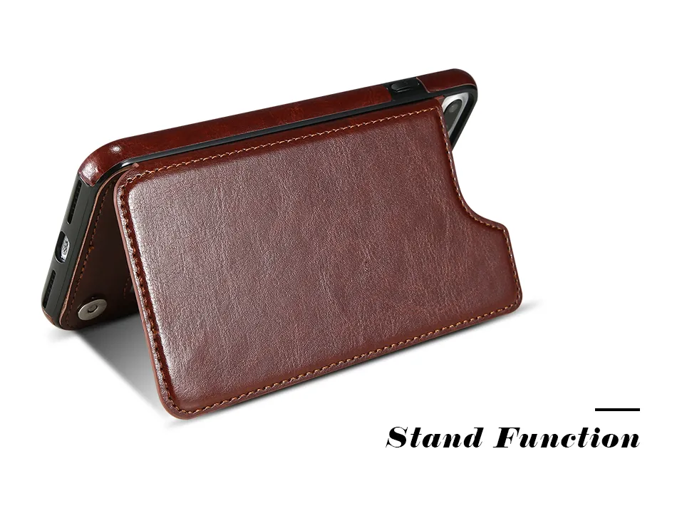 Luxury Wallet Case för iPhone 6 6s Plus X Bracket Typ Läder Korthållare Kickstand Flip Back Cover för iPhone 7 7 Plus