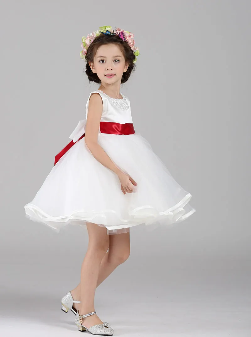 2016 elegante Sommer Mädchen Weiß Chiffon Kleider Kinder Party Kleid Prinzessin Tutu Mädchen Hochzeit Party Mit 3 Farben Bänder Geburtstag