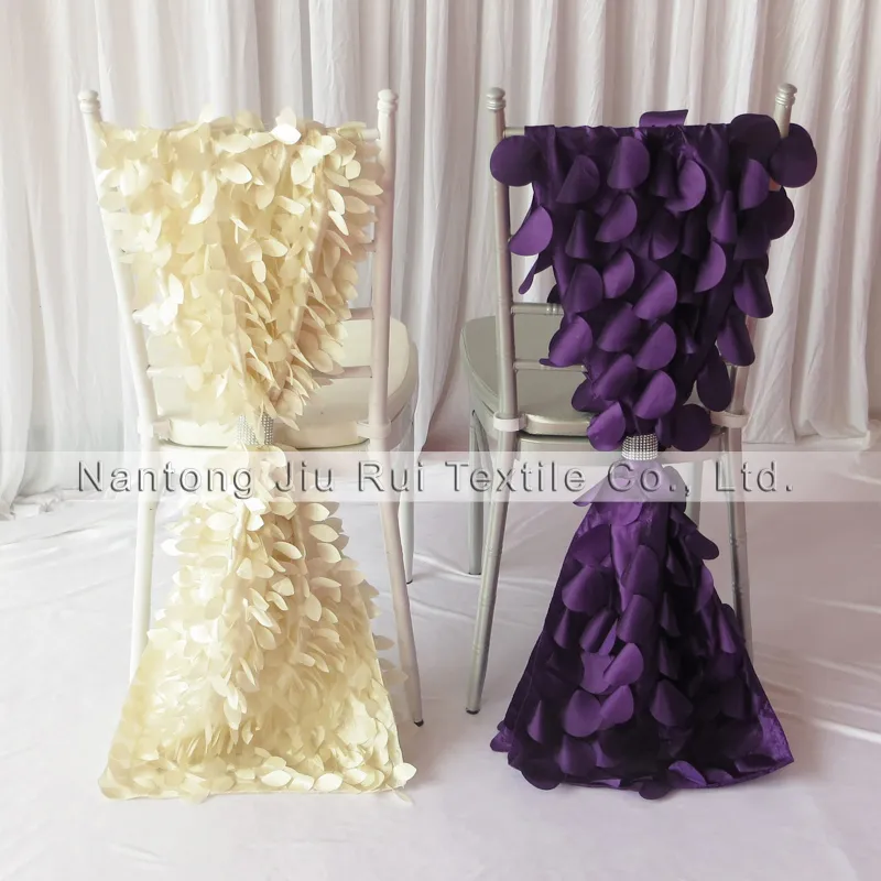 35cm * 200 cm 3D Taffeta Chiavari Chair Sash 20 stks veel gratis verzending (paarse wafer crème blad vorm) 2 stijl kan kiezen