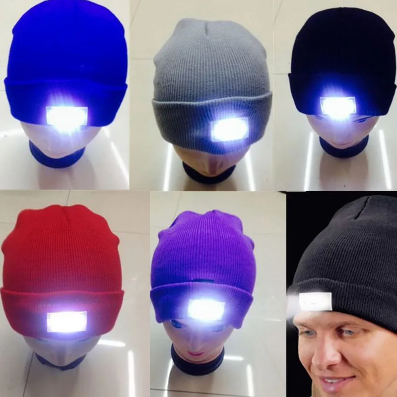 Wholesale LED Glowing Winter Beanies with 5 Led Flash Light Novelty Led Hat for Hunting Camping Grilling 12 Colors Mix Accept Send by DHL