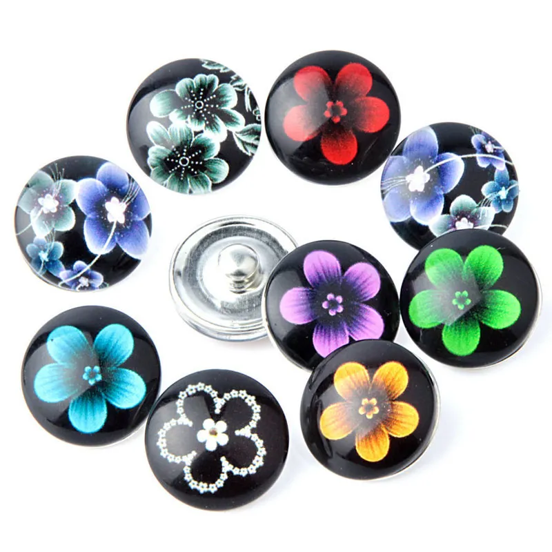 Mélanger bouton pression 18 MM Plumeria fleurs verre strass bijoux bracelets porte-bonheur 10 pièces/lot livraison gratuite