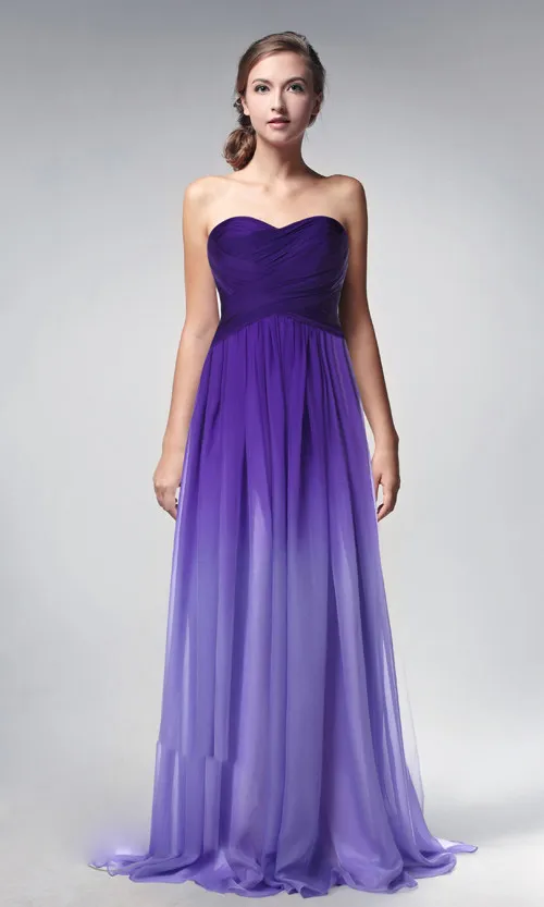 Ombre Purple Cheap A Line Long Bridesmaid Dresses Sweetheart Backless Sleeveless Ruched Cheap Bridesmaids Gowns Custom Made Girls Dress