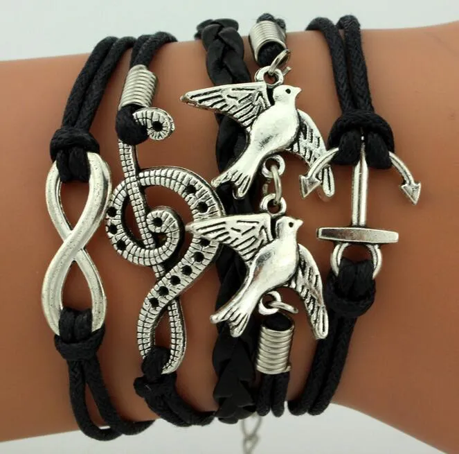 16 estilos de couro criativa asas Wraps pulseira amor da coruja Charme multicamadas Trançado pulseiras para homem mulher moda jóias em massa