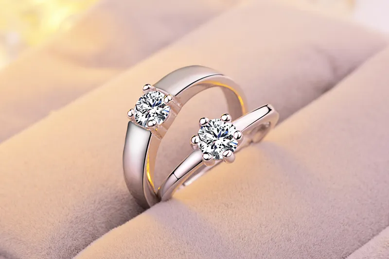 12 stijlen luxe sterling zilveren trouwringen vrouwen en mannen engagement cz edelsteen open ringen voor paar belofte mode-sieraden