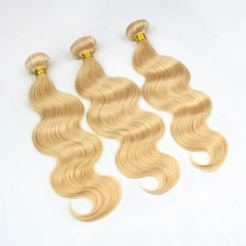 Miel blond brésilien vierge cheveux humains faisceaux 9A 27 fraise blonde vague de corps vierge brésilienne cheveux humains tisse extensions 35385157