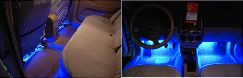 Universal Azul Luz Interior del Coche Lámpara de Atmósfera LED 4 in1 12 V Decoración Piso Luz Interior Accesorios Car Styling