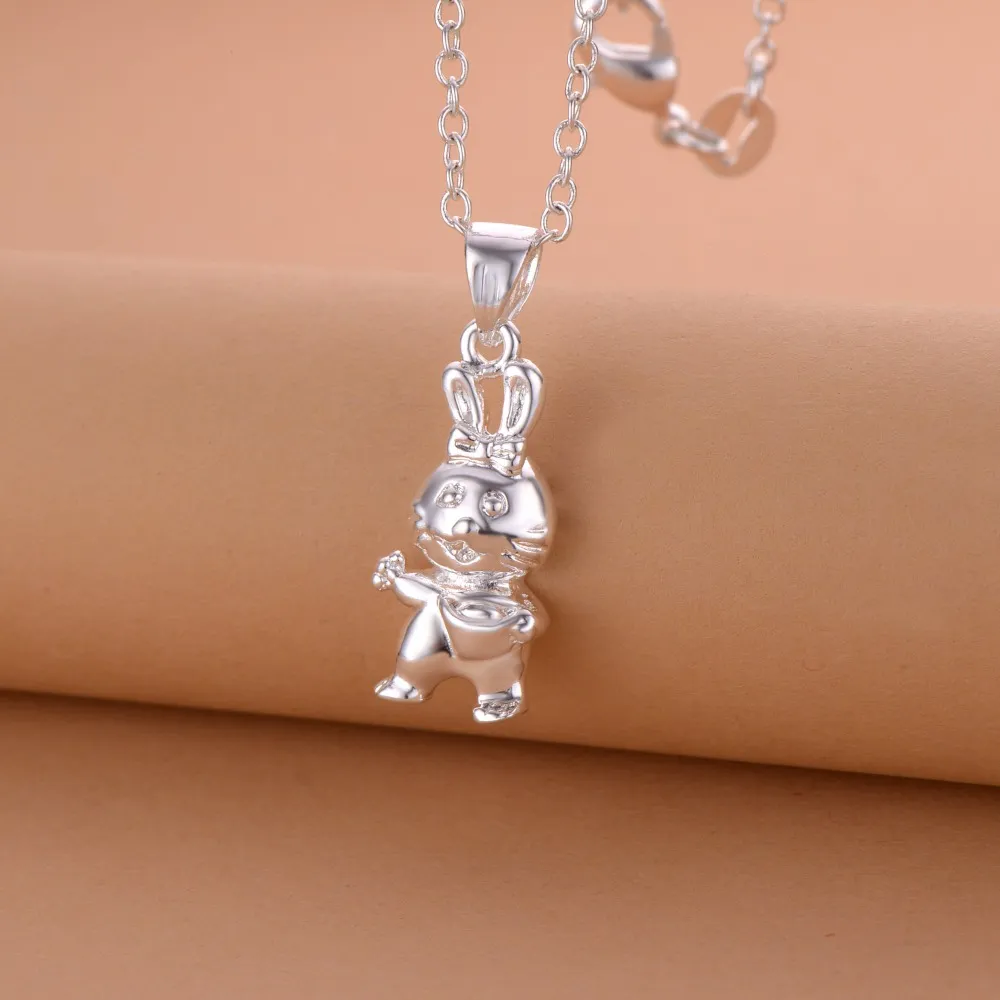 925 Silber Kaninchen Anhänger Halskette Tierkreis Modeschmuck niedlich Geburtstagsgeschenk Top-Qualität kostenloser Versand heiß