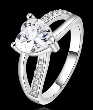 Heart Cubic Zircon Women Ring Silver Color Luxury Jewelry Party Wedding Love Rings High Quality New