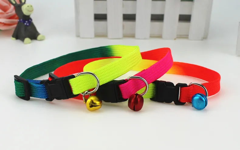 Rainbow Dog Cat Bell Collar Verstelbare Outdoor Comfortabele Nylon Pet Collars voor Kleine Honden Puppies Pet leverancier