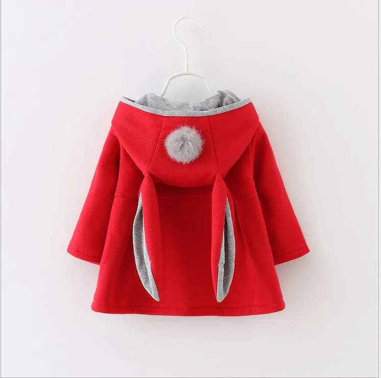 2016 New Autumn Winter Baby Girls Rabbit Ears Hooded Princess Jacket Coats Infant Girl Cotton Outwear Cute Kids Jackets Christmas Gifts