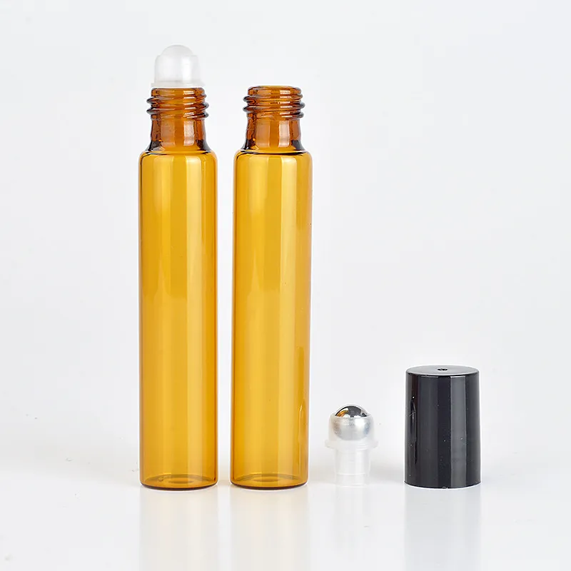 High Quanlity Butelka Steel Metal Roller Ball Refillable Bursztynowy 10ml Roll na Zapach Perfumy Szklane butelki Olej Essential B702