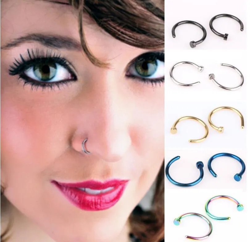 Modne pierścienie Nose Body Piercing Biżuteria Moda Biżuteria Ze Stali Nierdzewnej Nos Open Hoop Pierścień Kolczyk Studki Fałszywe pierścienie Nose Pierścienie